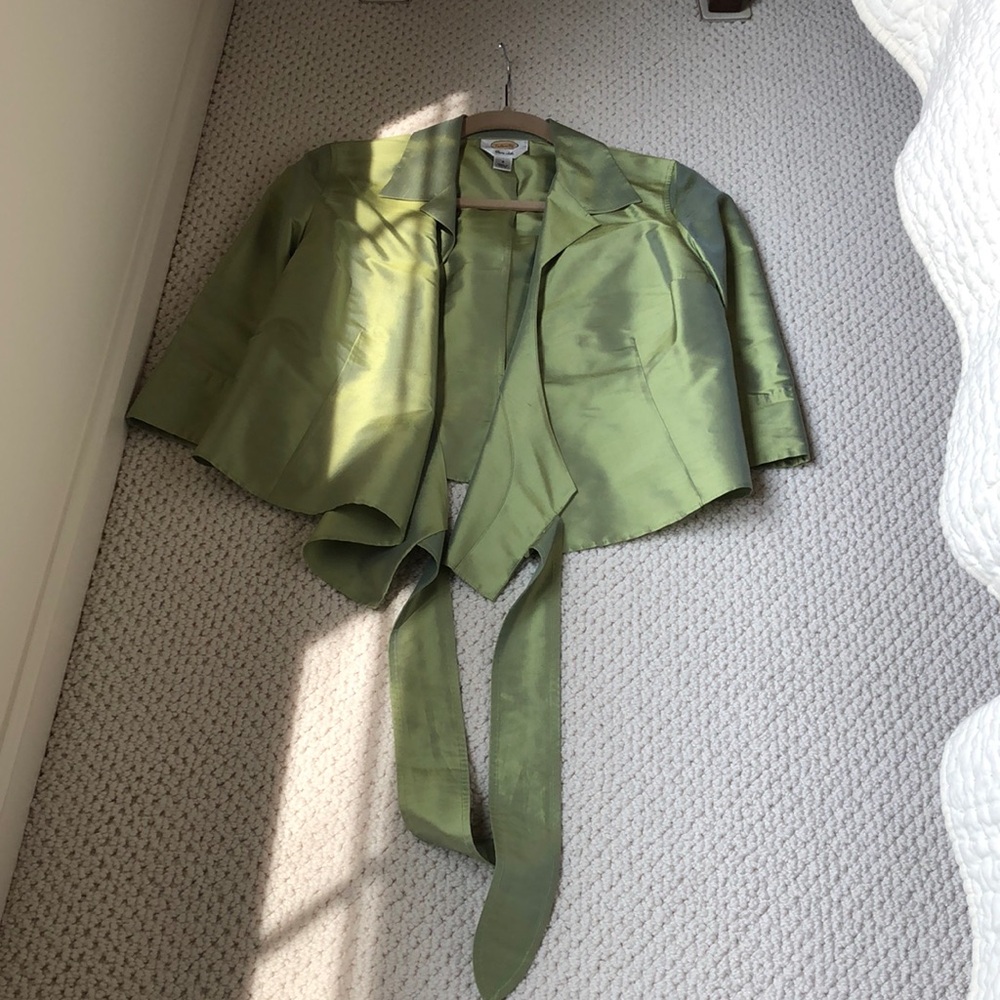 Talbots vintage Green silk tie at waist blouse
